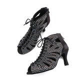 Social Ballroom Dance Ankle Boots Rhinestone Latin Salsa Tango Professional Dancing Shoes