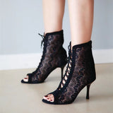 Latin Salsa Women Dance Boots Soft Sole Black Lace Ballroom Tango Dancing Shoes