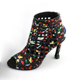 Multicolor Women Latin Dance Boots Peep Toe Ballroom Salsa Tango Dancing Shoes