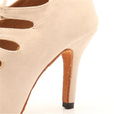 Beige Suede Dance Shoes Boots Women Latin Dance Shoes Girls Salsa Ballroom Performance Dance Shoes