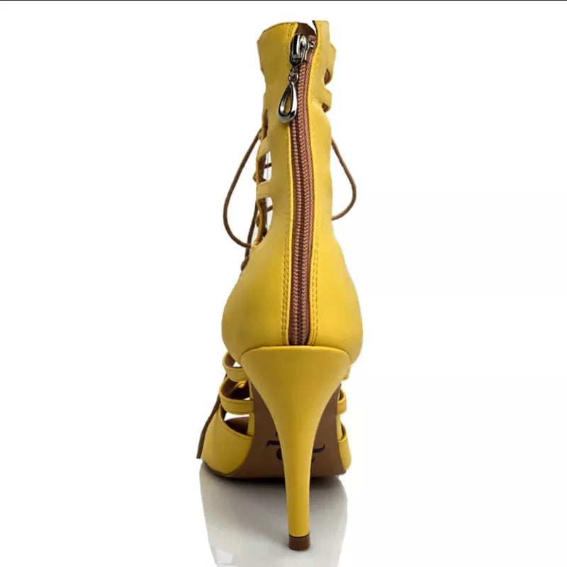 Women Dance Boots For High Heel Yellow PU Girls Soft Bachata Salsa Ballroom Dancing Shoes