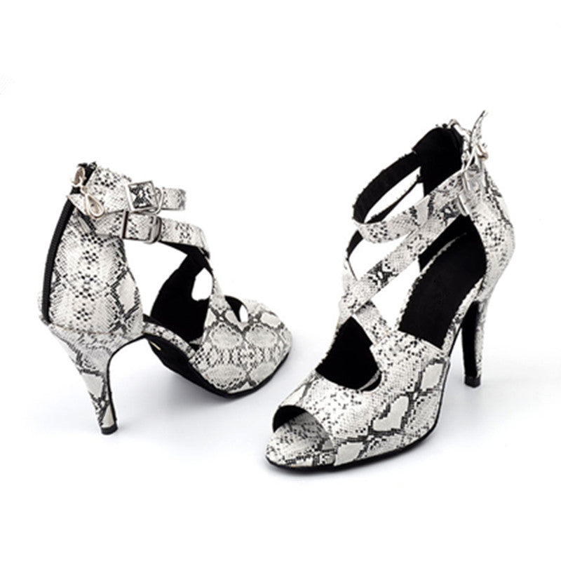 White Snake PU Dancing Shoes For Women Ballroom Salsa Latin Dance Boots