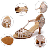 Latin Dance Shoes Women Satin Rhinestone Ballroom Salsa Tango Dancing Shoes Comfortable Party Dance Sandals