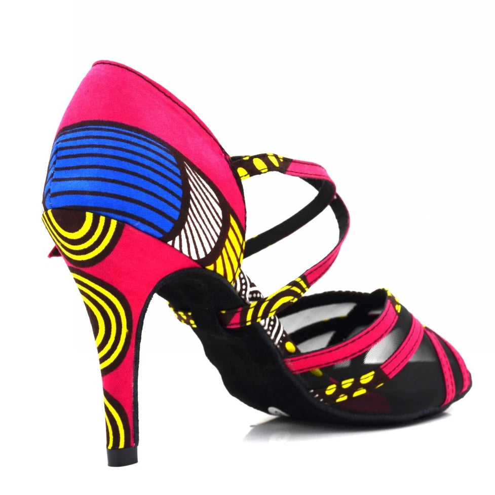 Satin Mesh Pink Salsa Ballroom Latin Dance Shoes For Girls Women