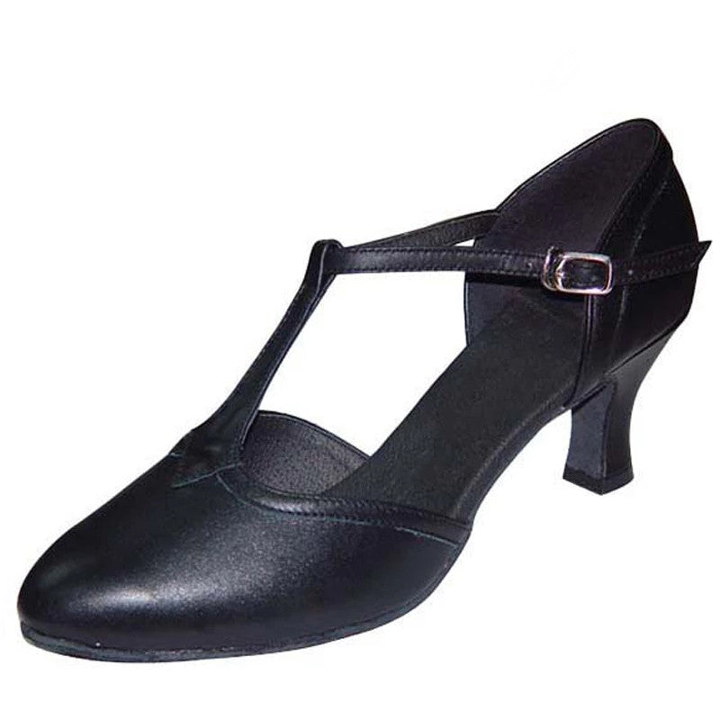 Black Women's Latin Ballroom Salsa Shoes Flock PU High Quality Modern Dancing Shoes Buckle