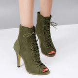 New Salsa Tango 10cm High Dance Boots Flock Bachata Latin Women Party Dancing Shoes