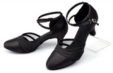 Latin Dancing Shoes Women Satin Mesh Apricot Black Women Ballroom Competition Dance Shoes Closed Toe