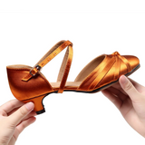 Bronze Modern Latin Dance Shoes Satin Customized Heel Ballroom Dancing Shoes