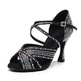 Rhinestone Latin Dance Shoes Red Black Ballroom Salsa Dancing Shoes for Wedding Party Girls Soft Bottom
