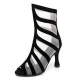 Professional Latin Ballroom Dance Shoes Boots For Women Girls Flock Mesh Dancing Shoes