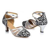 Leopard Glitter Mesh Women's Closed Toe Ballroom Latin Modern Dance Shoes Golden Silver Black
