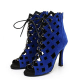 Latin Dance Boots Ladies Girls Women Salsa Tango Indoor Sports Ballroom Dancing Shoes Blue