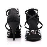 Latin Dance Shoes For Women Rhinestone Ballroom Salsa Dancing Shoes Customized Heel