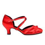 Red Modern Latin Dance Shoes Satin Customized Heel Ballroom Dancing Shoes