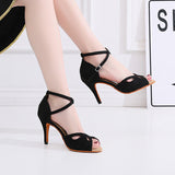 Flocking Black Dance Shoes For Women Ladies Soft Sole Latin Ballrom Salsa Dancing Shoes