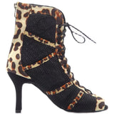 Latin Salsa Dance Shoes Boots Women Soft Sole Leopard Mesh Ballroom Tango Dancing Shoes