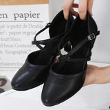 Women's PU Shoes Latin Tango Salsa Ballroom Modern Soft Bottom Dance Shoes Ladies Black White Wedding Closed Toe Shoes