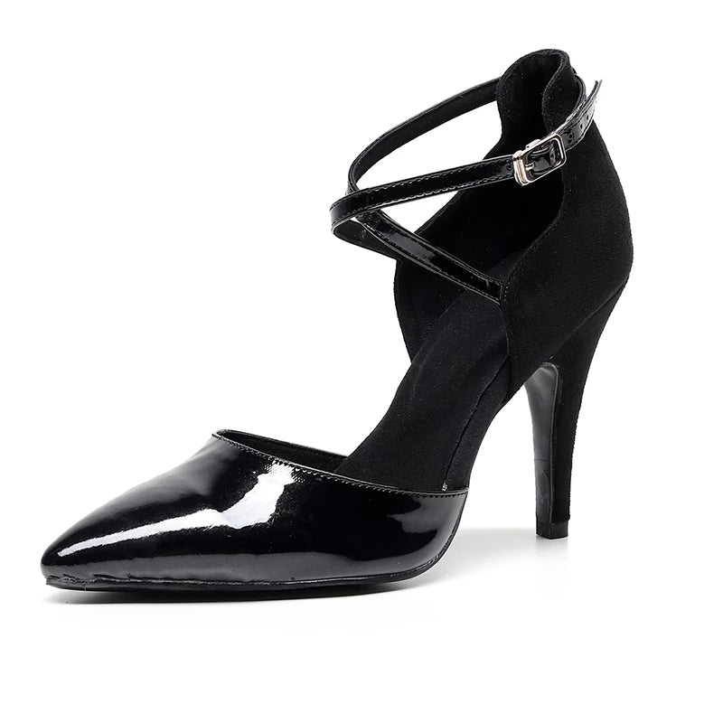 Modern Latin Ballroom Dance Shoes For Women Black Closed Pointed Toe Salsa Bachata Girls Soft Bottom Dancing Shoes