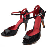 Salsa Shoes Dance High Heel Sandals Party Performance Women Red Black PU Latin Ballroom Tango Dance Shoes