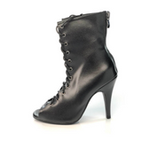 Black Rubber Sole Open Toe Cut Out Bootie Boots For Women