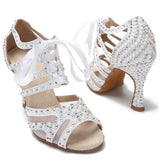 Rhinestone Pearl Dance Shoes Tango Rumba Samba Latin Ballroom Dance Performance Shoes Soft Sole Women Sandals