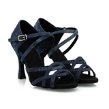 Denim Women Latin Dance Shoes Customized Heel