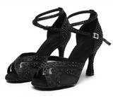 Women Rhinestone Latin Dance Shoes for Girls Soft Bottom Salsa Shoes High Heel Sandals