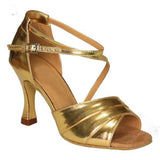 PU Gold Latin Dance Shoes Women Girls Ballroom Salsa Tango Dancing Shoes Customized Heel