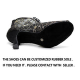 Women Latin Dance Shoes Black Salsa Ballroom Shoes Wedding Party Sandals Bachata Dance Booties