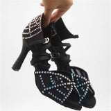 Sparkling Rhinestone Salsa Latin Dance Shoes Women Soft Sole Black Mesh Dancing Shoes
