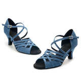 Ladies Latin Dance Shoes Denim Flare Heels Women Dancing Shoes