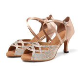 <transcy>Zapatos de baile latino para mujer, zapatos de baile de salsa de tacón alto con diamantes de imitación, zapatos de baile de salón de suela suave para mujer</transcy>