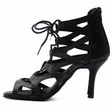 Open Toe Professional Women Black Satin Dance Boots Ladies Latin Salsa Shoes for Dancing Party