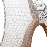 <transcy>Mujeres Salón de baile social Botas de baile de salsa latina Zapatos de baile de fiesta de malla de aire blanco con textura de serpiente</transcy>