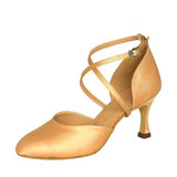 Woman Modern Dancing Shoes 7cm Heel Height Satin Pointed Toe Ballroom Latin Salsa Dance Shoes