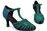 Glitter Ballroom Party Salsa Dancing Shoes Green Gray Tango Latin Dance Shoes Women