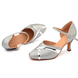 Silver Glitter Closed Toe Latin Modern Waltz Dance Shoes PU Ballroom Tango Salsa Performance Dance Shoes