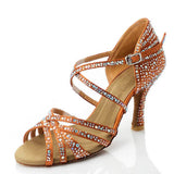 Latin Ballroom Dance Shoes Rhinestone Salsa Shoes Performance Shoes with Suede Sole