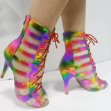 New Latin Dance Boots Ladies PU Salsa Tango Soft Indoor Professional Rainbow Ballroom Dance Shoes For Women