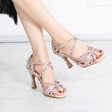 Fashion Latin Dance Shoes Salsa Rumba Samba Ballroom Party Ladies High Heels Rhinestone Women Sandals