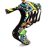 Latin Dance Shoes Ladies Dance Boots Elastic Band Adjustment Ballroom Blue African Texture Dance Shoes