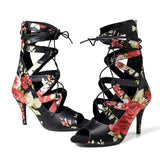 Custom Professional Latin Dance Shoes For Women Satin Flower Ballroom Salsa Tango Dance Boots