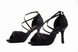 Latin Salsa Dance Shoes For Women Girls Black Folds Bowknot Ballroom Dancing Shoes