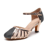 Ladies Glitter Latin Dance Shoes Gold Soft Sole Salsa Shoes For Girls Closed Toe Waltz Tango Modern Dancing Sandals