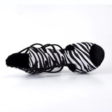 Zebra Color Satin Boots Women's Sandals Salsa Tango Latin Dance Shoes Customized Heel