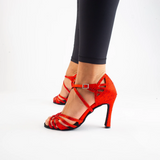 Red Rhinestone Women Dance Shoes Customized Heels Salsa Waltz Tango Ballroom Salsa Dancing Shoes Satin