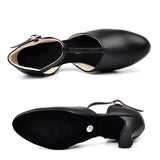 Women's Genuine Leather Shoes Ballroom Dance Shoes Black Latin Salsa Modern Dance Shoes Heel