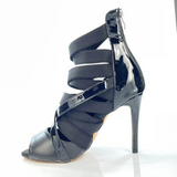Black Women Latin Dance Boots Strapped Strappy Heel Ballroom Tango Dancing Shoes Suede Sole