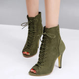 New Salsa Tango 10cm High Dance Boots Flock Bachata Latin Women Party Dancing Shoes