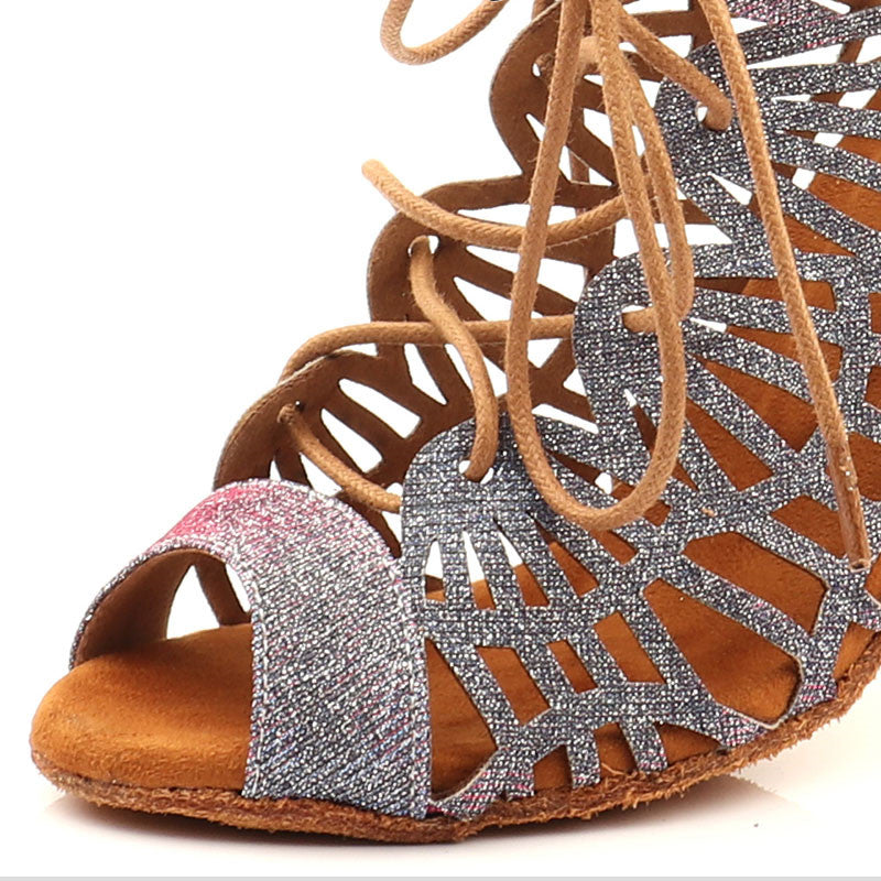 Women Zipper Latin Tango Dance Shoes Glitter Salsa For Girls Ballroom Dancing Boots Customized Heel Purple Gold
